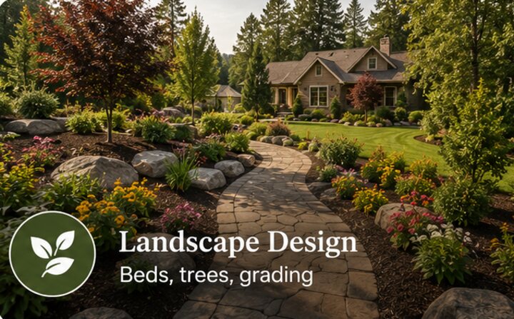 Landscape Design — beds, trees, grading